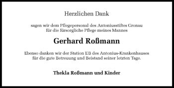 Anzeige von Gerhard Roßmann von Westfälische Nachrichten