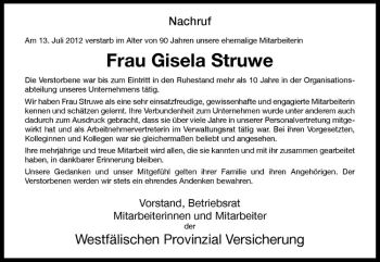 Anzeige von Gisela Struwe von Westfälische Nachrichten