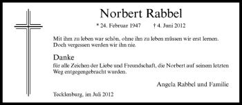 Anzeige von Norbert Rabbel von Westfälische Nachrichten