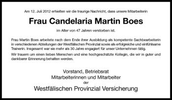 Anzeige von Candelaria Martin Boes von Westfälische Nachrichten