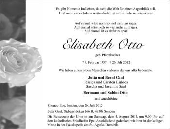 Anzeige von Elisabeth Otto von Westfälische Nachrichten