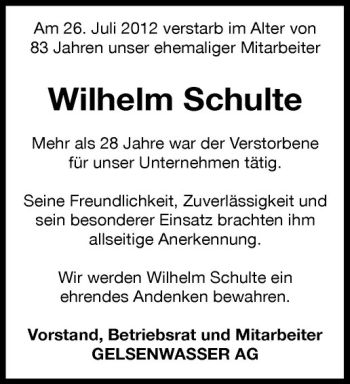 Anzeige von Wilhelm Schulte von Westfälische Nachrichten
