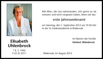 Anzeige von Elisabeth Uhlenbrock von Westfälische Nachrichten