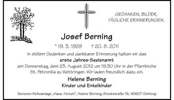 Anzeige von Josef Berning von Westfälische Nachrichten