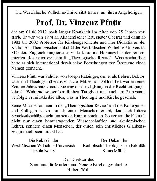  Traueranzeige für Vinzenz Pfnür vom 18.08.2012 aus Westfälische Nachrichten