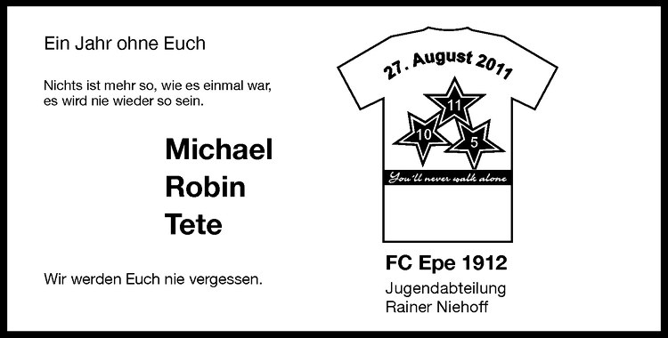  Traueranzeige für Robin Brunsmann vom 31.08.2012 aus Westfälische Nachrichten