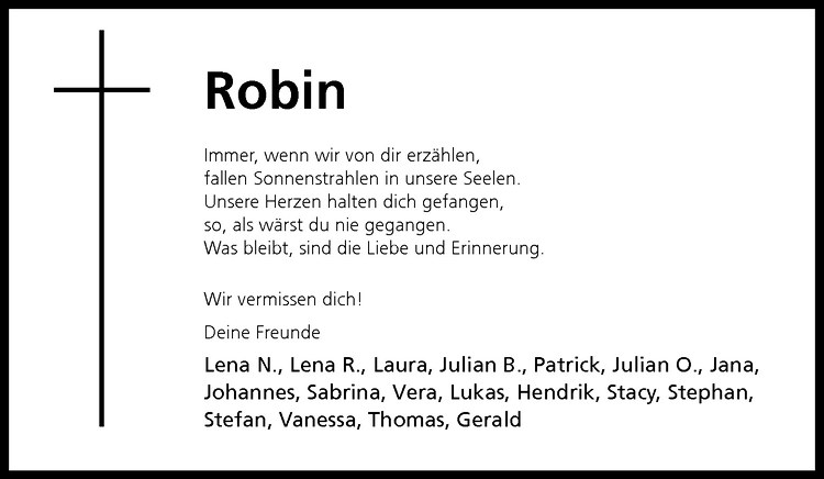  Traueranzeige für Robin Brunsmann vom 29.08.2012 aus Westfälische Nachrichten
