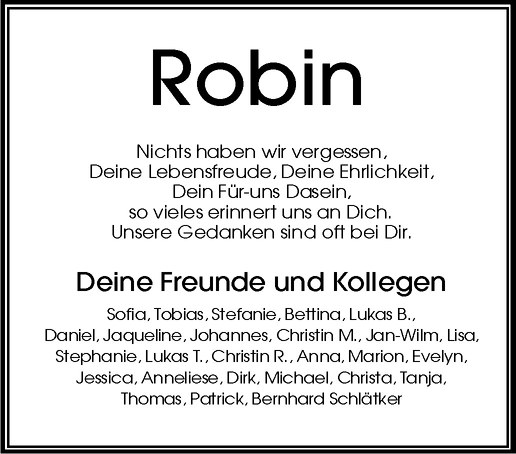  Traueranzeige für Robin Brunsmann vom 01.09.2012 aus Westfälische Nachrichten