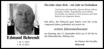 Anzeige von Edmund Behrendt von Westfälische Nachrichten
