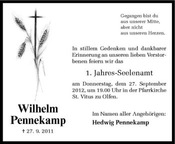 Anzeige von Wilhelm Pennekamp von Westfälische Nachrichten