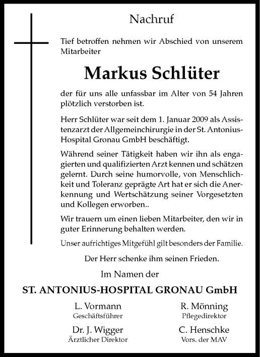  Traueranzeige für Markus Schlüter vom 09.10.2012 aus Westfälische Nachrichten
