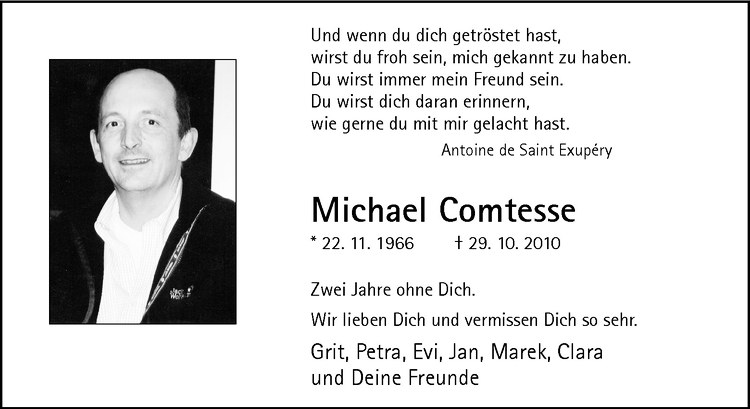  Traueranzeige für Michael Comtesse vom 31.10.2012 aus Westfälische Nachrichten