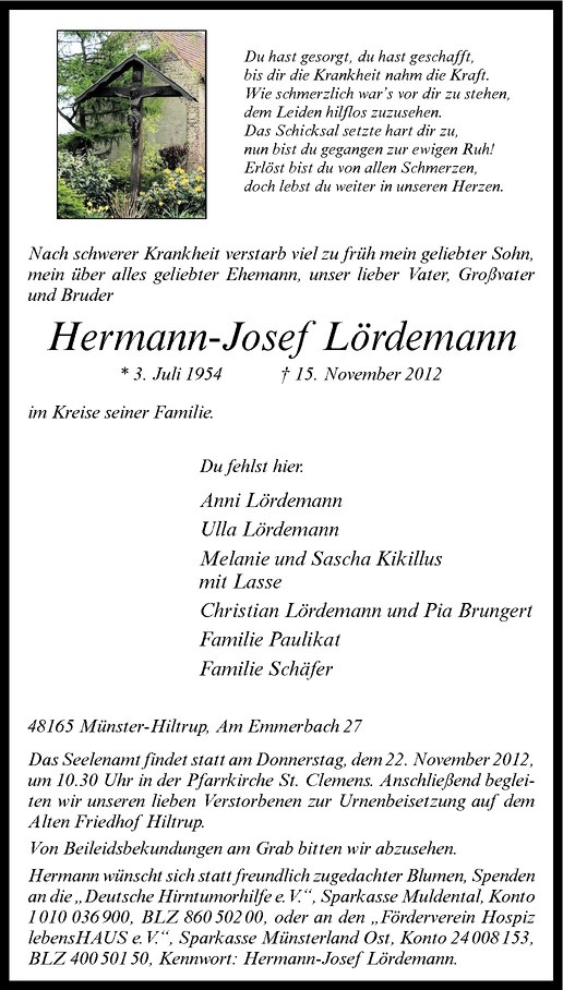  Traueranzeige für Hermann-Josef Lördemann vom 20.11.2012 aus Westfälische Nachrichten