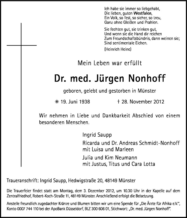  Traueranzeige für Jürgen Nonhoff vom 01.12.2012 aus Westfälische Nachrichten