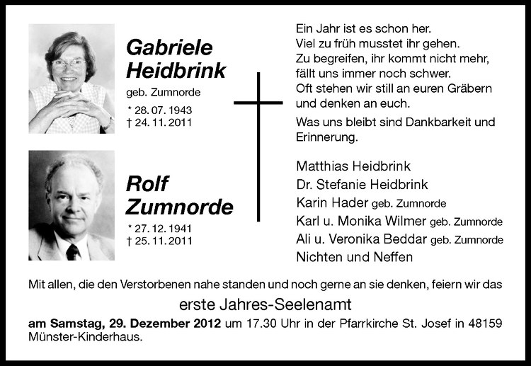  Traueranzeige für Gabriele Heidbrink vom 22.12.2012 aus Westfälische Nachrichten
