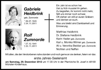 Anzeige von Gabriele Heidbrink von Westfälische Nachrichten