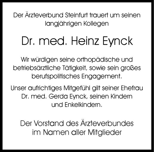  Traueranzeige für Heinz Eynck vom 22.12.2012 aus Westfälische Nachrichten