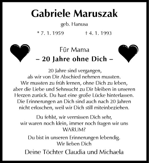  Traueranzeige für Gabriele Maruszak vom 05.01.2013 aus Westfälische Nachrichten