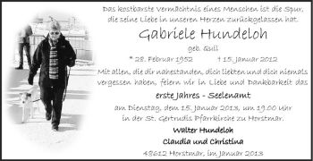 Anzeige von Gabriele Hundeloh von Westfälische Nachrichten