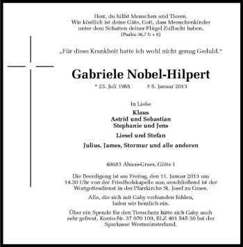 Anzeige von Gabriele Nobel-Hilpert von Westfälische Nachrichten
