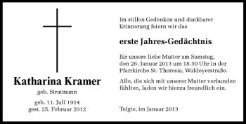 Anzeige von Katharina Kramer von Westfälische Nachrichten