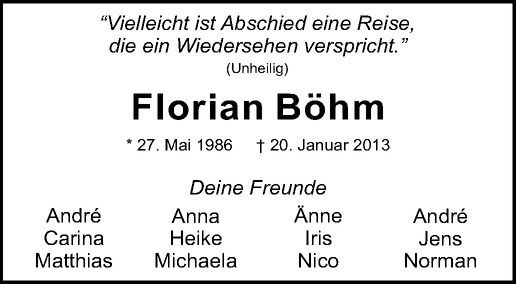  Traueranzeige für Florian Böhm vom 26.01.2013 aus Westfälische Nachrichten