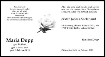 Anzeige von Maria Dopp von Westfälische Nachrichten