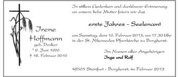 Anzeige von Irene Hoffmann von Westfälische Nachrichten