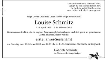 Anzeige von Louise Schmitz von Westfälische Nachrichten