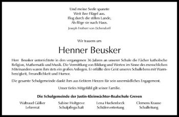 Anzeige von Henner Beusker von Westfälische Nachrichten
