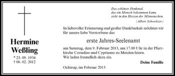 Anzeige von Hermine Weßling von Westfälische Nachrichten