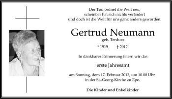 Anzeige von Gertrud Neumann von Westfälische Nachrichten