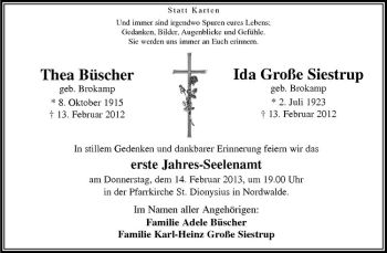 Anzeige von Ida Große Siestrup von Westfälische Nachrichten