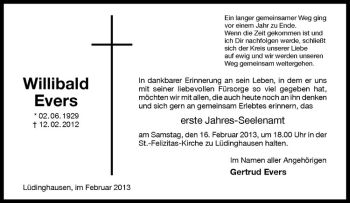 Anzeige von Willibald Evers von Westfälische Nachrichten