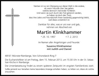 Anzeige von Martin Klinkhammer von Westfälische Nachrichten