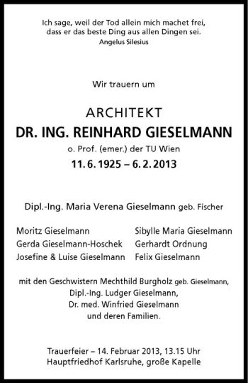 Anzeige von Reinhard Gieselmann von Westfälische Nachrichten
