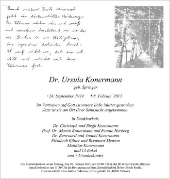 Anzeige von Ursula Konermann von Westfälische Nachrichten