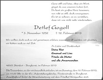 Anzeige von Detlef Gogoll von Westfälische Nachrichten