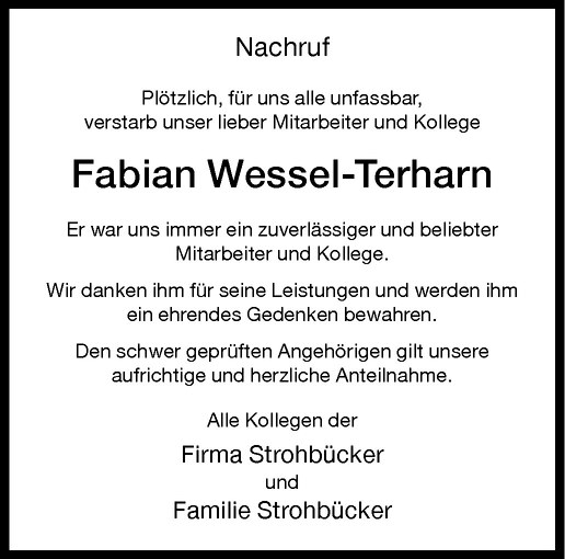  Traueranzeige für Fabian Wessel-Terharn vom 14.02.2013 aus Westfälische Nachrichten