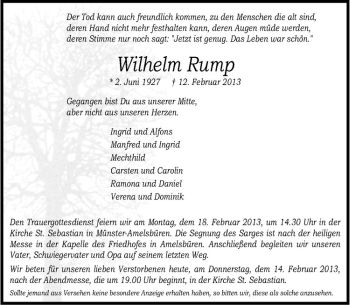 Anzeige von Wilhelm Rump von Westfälische Nachrichten
