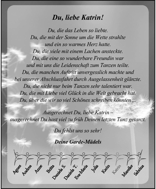  Traueranzeige für Katrin Hörst vom 16.02.2013 aus Westfälische Nachrichten