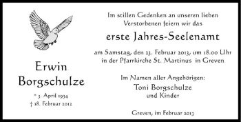 Anzeige von Erwin Borgschulze von Westfälische Nachrichten