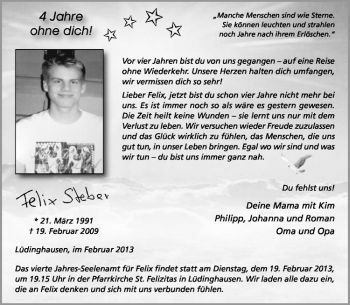 Anzeige von Felix Steber von Westfälische Nachrichten