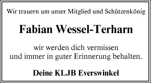  Traueranzeige für Fabian Wessel-Terharn vom 16.02.2013 aus Westfälische Nachrichten