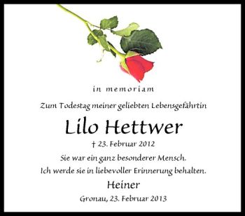 Anzeige von Lilo Hettwer von Westfälische Nachrichten