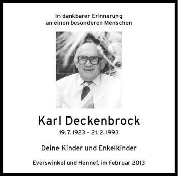 Anzeige von Karl Deckenbrock von Westfälische Nachrichten