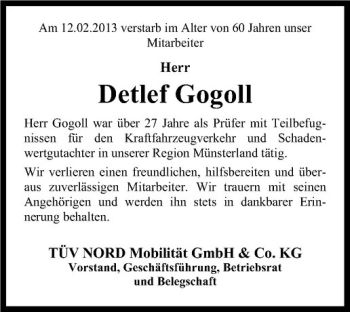 Anzeige von Detlef Gogoll von Westfälische Nachrichten