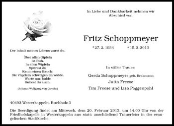 Anzeige von Fritz Schoppmeyer von Westfälische Nachrichten