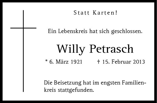  Traueranzeige für Willy Petrasch vom 23.02.2013 aus Westfälische Nachrichten