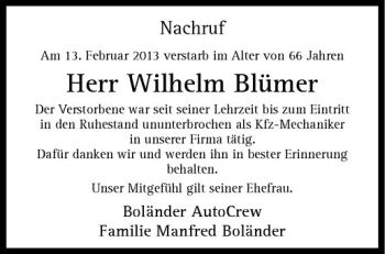 Anzeige von Wilhelm Blümer von Westfälische Nachrichten